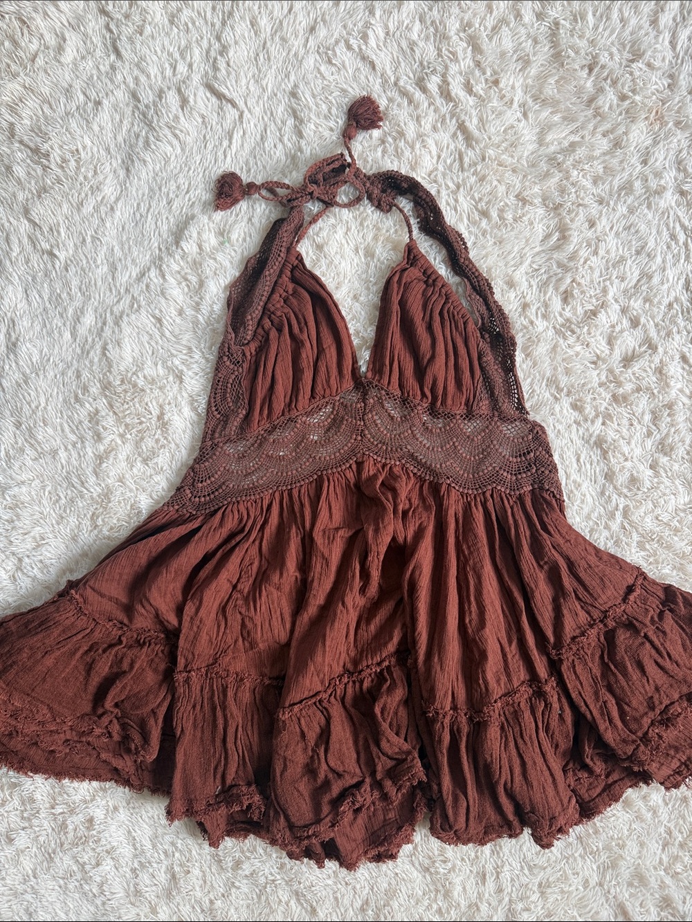 Free People Backless Halter Mini Dress in Rust Brown - Picture 1 of 3